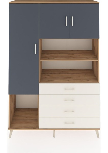 Hyperion Dolap 7 Raflı 4 Çekmeceli 3 Kapaklı 132X44X195 Çam-Antrasit/aytaşı
