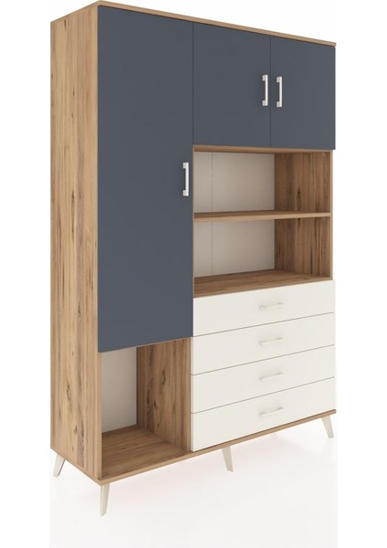 Hyperion Dolap 7 Raflı 4 Çekmeceli 3 Kapaklı 132X44X195 Çam-Antrasit/aytaşı fiyatları