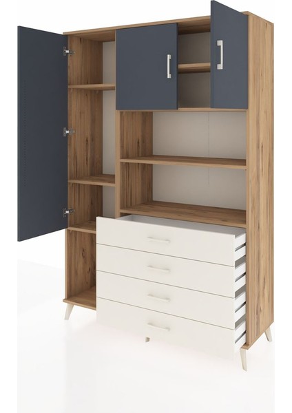 Hyperion Dolap 7 Raflı 4 Çekmeceli 3 Kapaklı 132X44X195 Çam-Antrasit/aytaşı modelleri