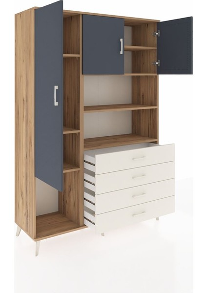 Hyperion Dolap 7 Raflı 4 Çekmeceli 3 Kapaklı 132X44X195 Çam-Antrasit/aytaşı indirimleri