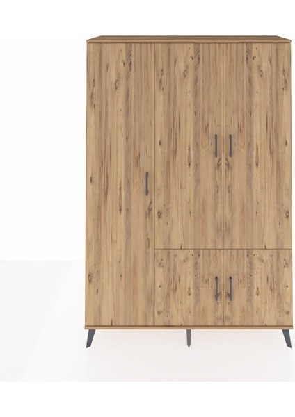 Hyperion Dolap 7 Raflı 5 Kapaklı Tek Askılı 132X44X195 Çam-Çam/aytaşı