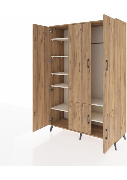 Hyperion Dolap 7 Raflı 5 Kapaklı Tek Askılı 132X44X195 Çam-Çam/aytaşı modelleri