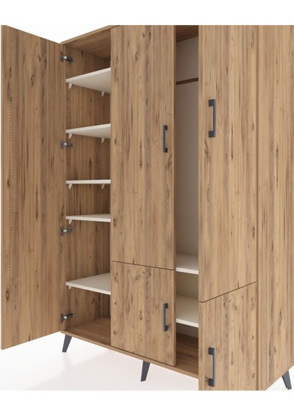 Hyperion Dolap 7 Raflı 5 Kapaklı Tek Askılı 132X44X195 Çam-Çam/aytaşı fırsatları