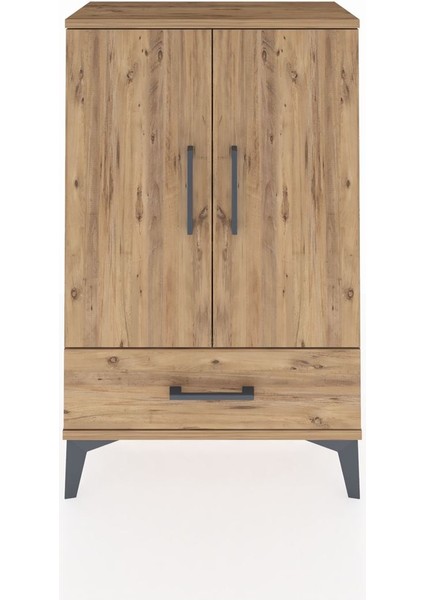 Arges Komodin 2 Raflı Tek Çekmeceli 2 Kapaklı 60X30X96 Çam-Çam