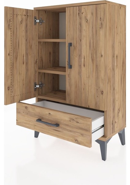 Arges Komodin 2 Raflı Tek Çekmeceli 2 Kapaklı 60X30X96 Çam-Çam fırsatları