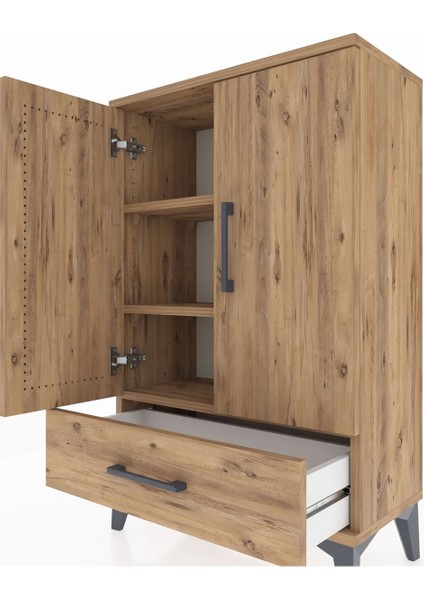 Arges Komodin 2 Raflı Tek Çekmeceli 2 Kapaklı 60X30X96 Çam-Çam indirimleri