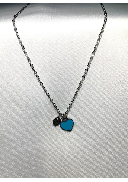 Mavi Kalpli Çelik Kolye