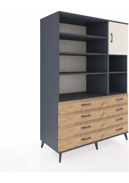Kronos Dolap 8 Raflı 8 Çekmeceli Tek Kapaklı 132X59X195 Antrasit-Aytaşı/çam fiyatları