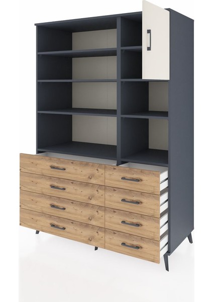 Kronos Dolap 8 Raflı 8 Çekmeceli Tek Kapaklı 132X59X195 Antrasit-Aytaşı/çam modelleri