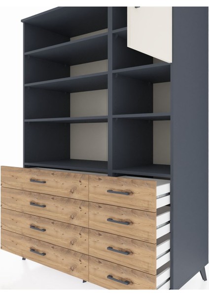 Kronos Dolap 8 Raflı 8 Çekmeceli Tek Kapaklı 132X59X195 Antrasit-Aytaşı/çam fırsatları