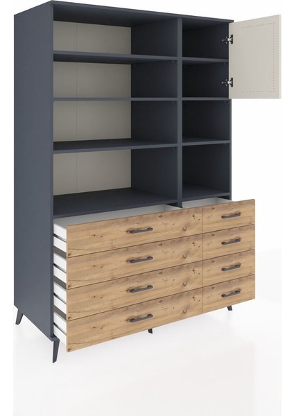 Kronos Dolap 8 Raflı 8 Çekmeceli Tek Kapaklı 132X59X195 Antrasit-Aytaşı/çam indirimleri