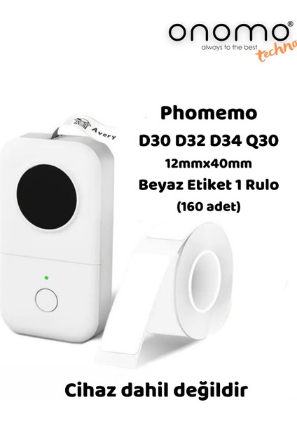 Techno Phomemo (1 Rulo) 12X40MM/160ADET Beyaz Etiket D30/Q30