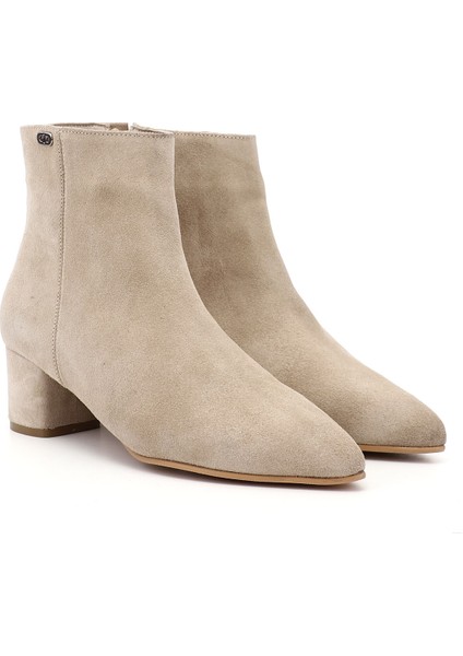 Kadın Bej Süet Fermuarlı Sivri Burun Hakiki Deri Bot fiyatları