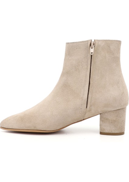 Kadın Bej Süet Fermuarlı Sivri Burun Hakiki Deri Bot modelleri