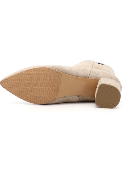 Kadın Bej Süet Fermuarlı Sivri Burun Hakiki Deri Bot fırsatları