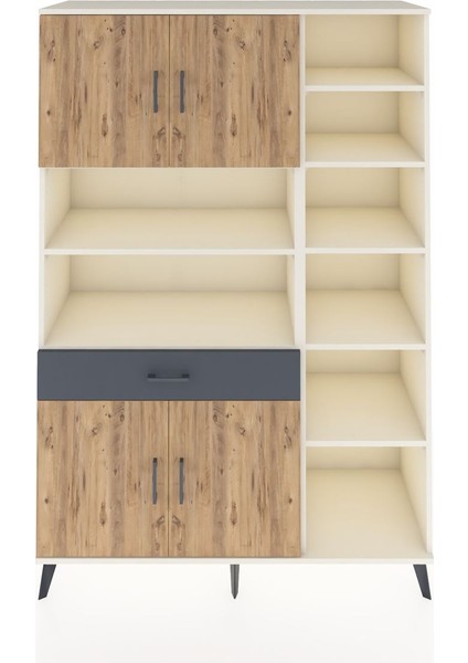 Hyperion Dolap 10 Raflı Tek Çekmeceli 4 Kapaklı 132X44X195 Aytaşı-Çam/antrasit