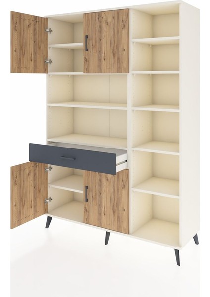 Hyperion Dolap 10 Raflı Tek Çekmeceli 4 Kapaklı 132X44X195 Aytaşı-Çam/antrasit modelleri