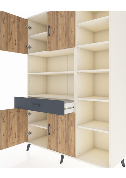 Hyperion Dolap 10 Raflı Tek Çekmeceli 4 Kapaklı 132X44X195 Aytaşı-Çam/antrasit fırsatları