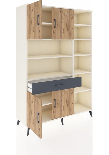 Hyperion Dolap 10 Raflı Tek Çekmeceli 4 Kapaklı 132X44X195 Aytaşı-Çam/antrasit indirimleri