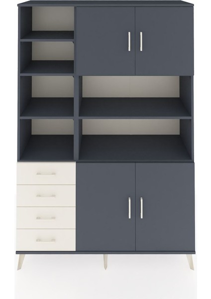 Hyperion Dolap 9 Raflı 4 Çekmeceli 4 Kapaklı 132X44X195 Antrasit-Antrasit/aytaşı