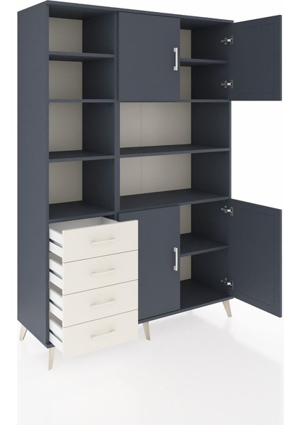 Hyperion Dolap 9 Raflı 4 Çekmeceli 4 Kapaklı 132X44X195 Antrasit-Antrasit/aytaşı indirimleri