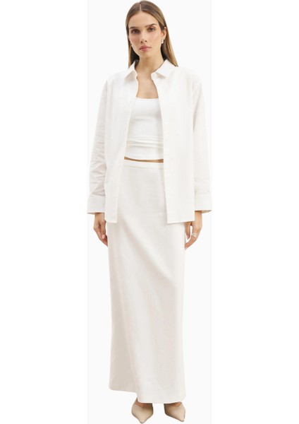 Mid Rise Linen Keten Maxi Kadın Etek modelleri