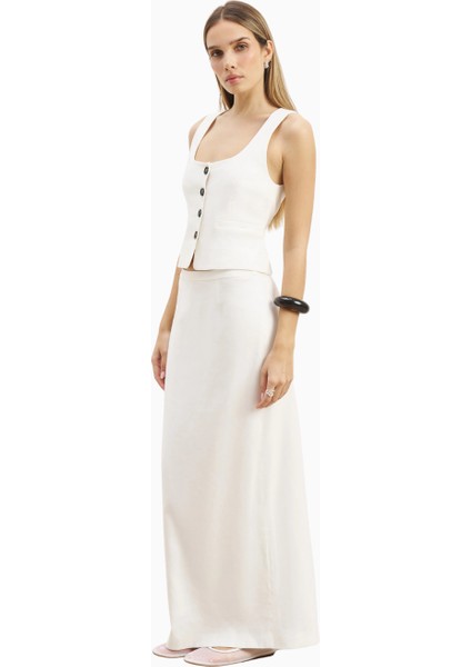 Mid Rise Linen Keten Maxi Kadın Etek fırsatları