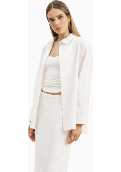 Mid Rise Linen Keten Maxi Kadın Etek