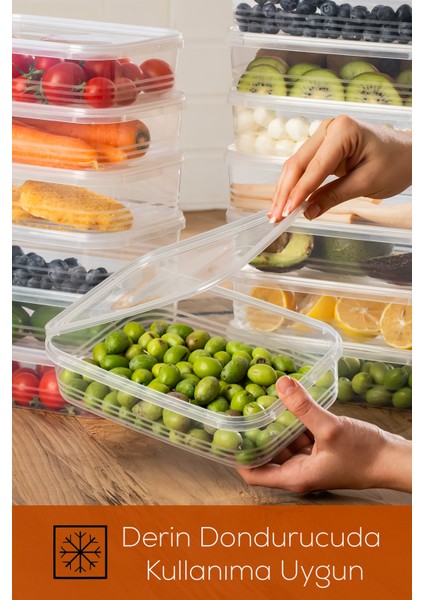 4363-10 Kendinden Kapaklı Derin Dondurucuya Uygun 10 Adet Saklama Kabı Hava Almaz Düzenleyici 1,5lt