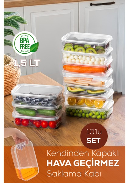 4363-10 Kendinden Kapaklı Derin Dondurucuya Uygun 10 Adet Saklama Kabı Hava Almaz Düzenleyici 1,5lt modelleri