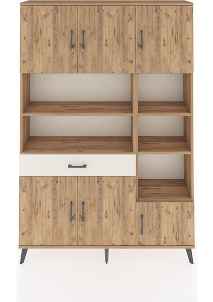 Arges Dolap 10 Raflı Tek Çekmeceli 6 Kapaklı 132X30X195 Çam-Çam/aytaşı