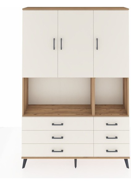 Arges Dolap 6 Raflı 6 Çekmeceli 3 Kapaklı 132X30X195 Çam-Aytaşı/aytaşı