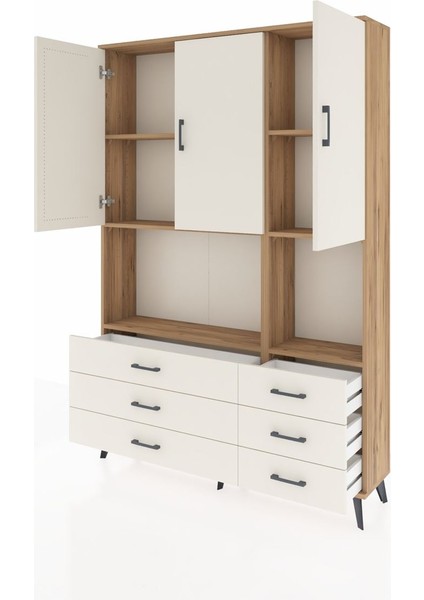 Arges Dolap 6 Raflı 6 Çekmeceli 3 Kapaklı 132X30X195 Çam-Aytaşı/aytaşı modelleri