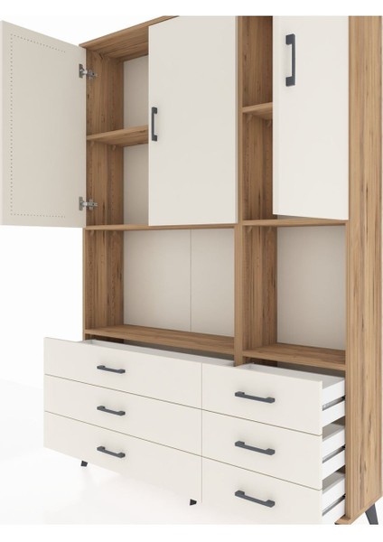 Arges Dolap 6 Raflı 6 Çekmeceli 3 Kapaklı 132X30X195 Çam-Aytaşı/aytaşı fırsatları