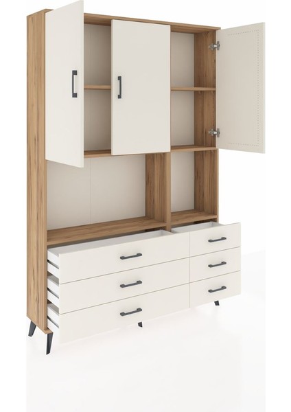 Arges Dolap 6 Raflı 6 Çekmeceli 3 Kapaklı 132X30X195 Çam-Aytaşı/aytaşı indirimleri