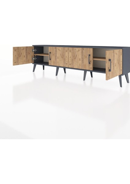 Arges Tv Ünitesi 2 Raflı 4 Kapaklı 176X30X51 Antrasit-Çam/çam modelleri