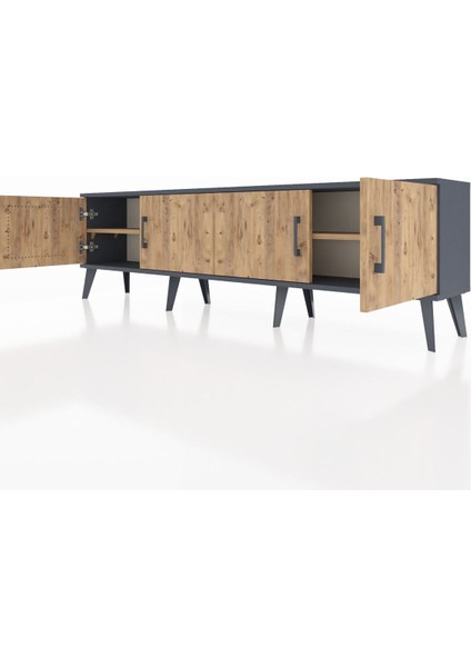 Arges Tv Ünitesi 2 Raflı 4 Kapaklı 176X30X51 Antrasit-Çam/çam fırsatları
