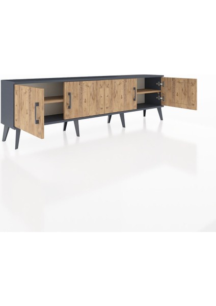 Arges Tv Ünitesi 2 Raflı 4 Kapaklı 176X30X51 Antrasit-Çam/çam indirimleri