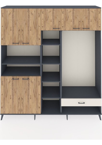 Hyperion Dolap 11 Raflı Tek Çekmeceli 7 Kapaklı 220X44X243 Antrasit-Çam/aytaşı