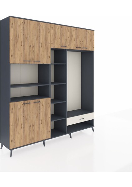 Hyperion Dolap 11 Raflı Tek Çekmeceli 7 Kapaklı 220X44X243 Antrasit-Çam/aytaşı fiyatları
