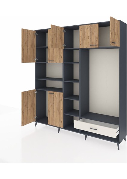 Hyperion Dolap 11 Raflı Tek Çekmeceli 7 Kapaklı 220X44X243 Antrasit-Çam/aytaşı modelleri