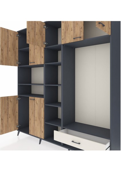 Hyperion Dolap 11 Raflı Tek Çekmeceli 7 Kapaklı 220X44X243 Antrasit-Çam/aytaşı fırsatları