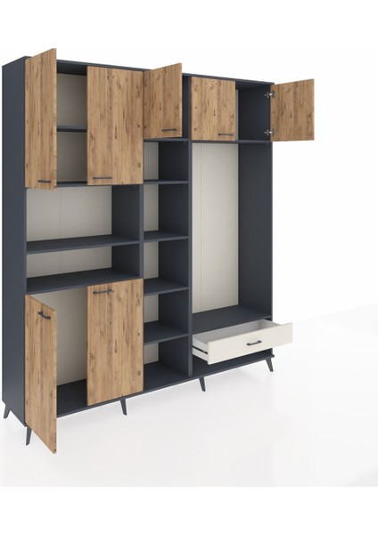 Hyperion Dolap 11 Raflı Tek Çekmeceli 7 Kapaklı 220X44X243 Antrasit-Çam/aytaşı indirimleri