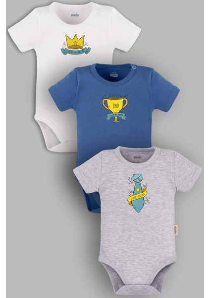 Organik %100 Pamuk Daddy Baba 3'lü Bebek Body Set Bebek Badi Çıtçıtlı Zıbın Üçlü 5675-5677-5678-M