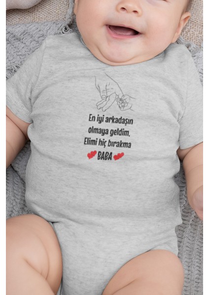 Organik %100 Pamuk Elimi Hiç Bırakma Baba Baskılı Bebek Body Kısa Kolllu Badi Zıbın 5176-G
