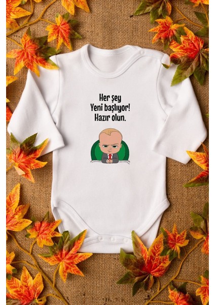 Organik %100 Pamuk Patron Bebek Her Şey Yeni Başlıyor Uzun Kollu Bebek Body Çıtçıtlı Badi Zıbın 5203