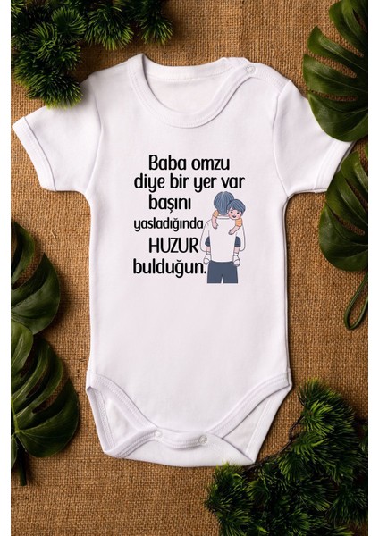 Organik %100 Pamuk Baba Omzu Diye Bir Yer Var Huzur Bulduğun Bebek Body Çıtçıtlı Badi Zıbın 5273