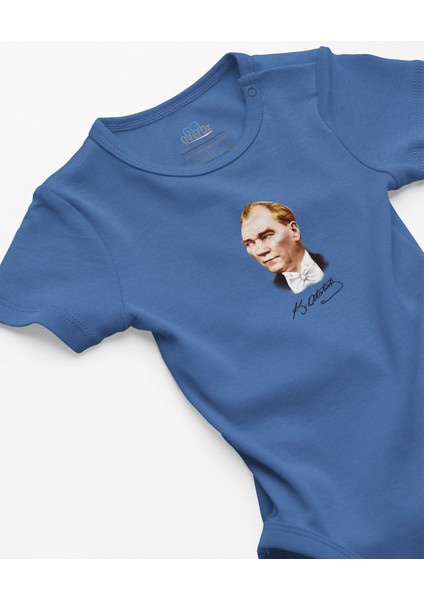 Organik %100 Pamuk Atatürk Baskılı Bebek Body Badi Çıtçıtlı Zıbın Tulum 5111-M