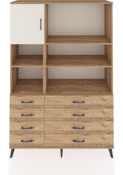 Hyperion Dolap 7 Raflı 8 Çekmeceli Tek Kapaklı 132X44X195 Çam-Aytaşı/çam