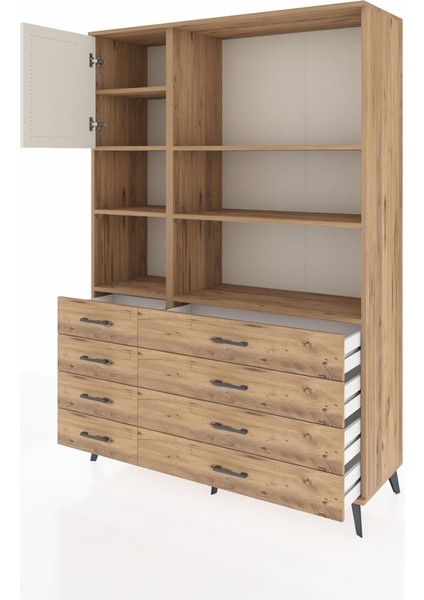 Hyperion Dolap 7 Raflı 8 Çekmeceli Tek Kapaklı 132X44X195 Çam-Aytaşı/çam modelleri